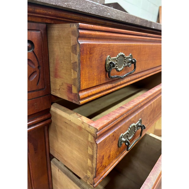 Antique Victorian Eastlake Marble Top Walnut Chest Nightstand Washstand Commode For Sale - Image 4 of 8