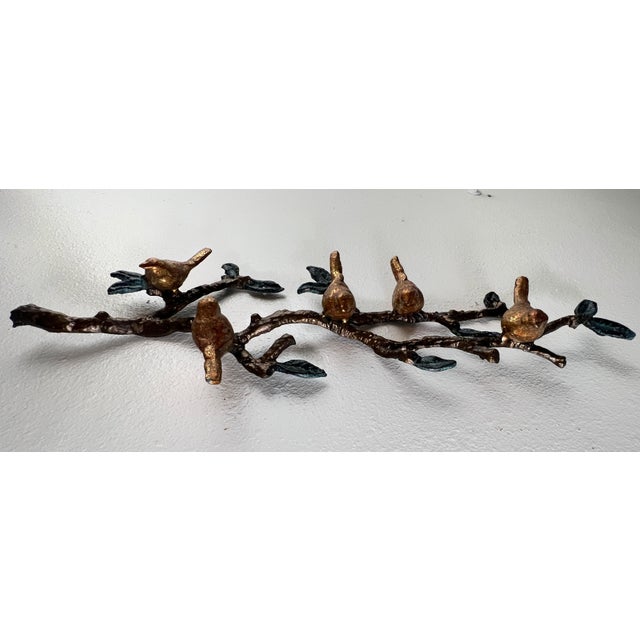 Metal Vintage Cast Metal Birds on Branch Wall Sculpture With Verdigris Patina For Sale - Image 7 of 12