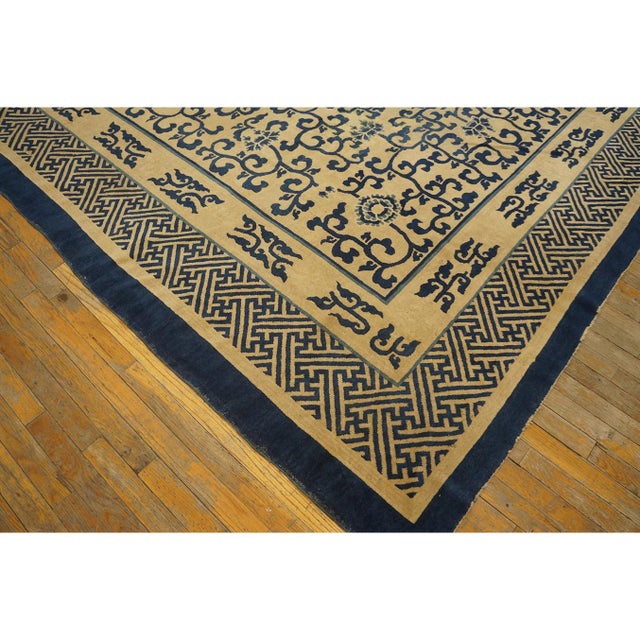 1870s Tan Camel Foliate Greek Key Antique Chinese Peking Wool Rug 8' 10" X11' 6" For Sale In New York - Image 6 of 9