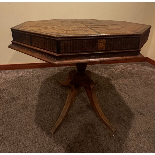 Vintage Handcrafted Matchstick Inlay Game Table For Sale - Image 4 of 12