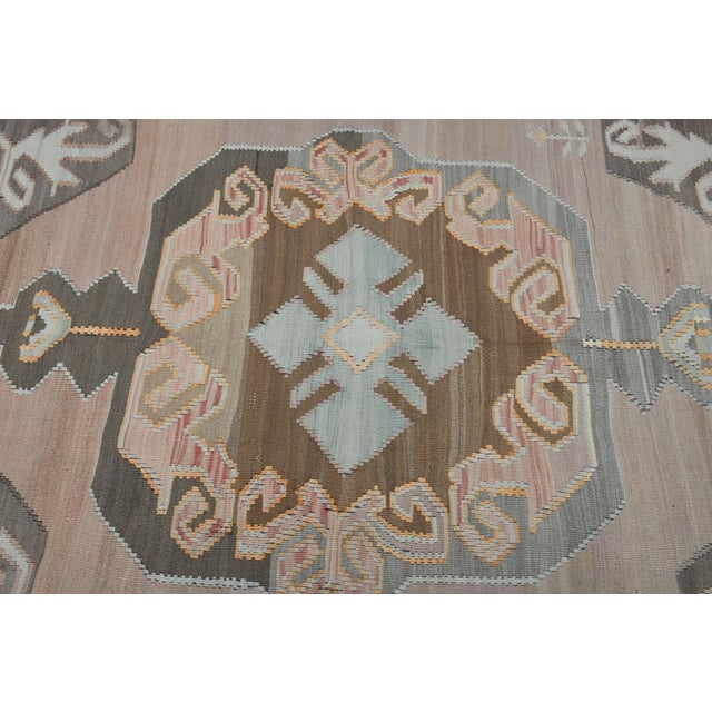 Textile 1970s Vintage Handmade Wool Cotton Brown Kilim Area Rug For Sale - Image 7 of 11