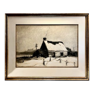 Signed 1920 Canadian Landscape “Cold” in Charcoal by Hal Ross Perrigard For Sale