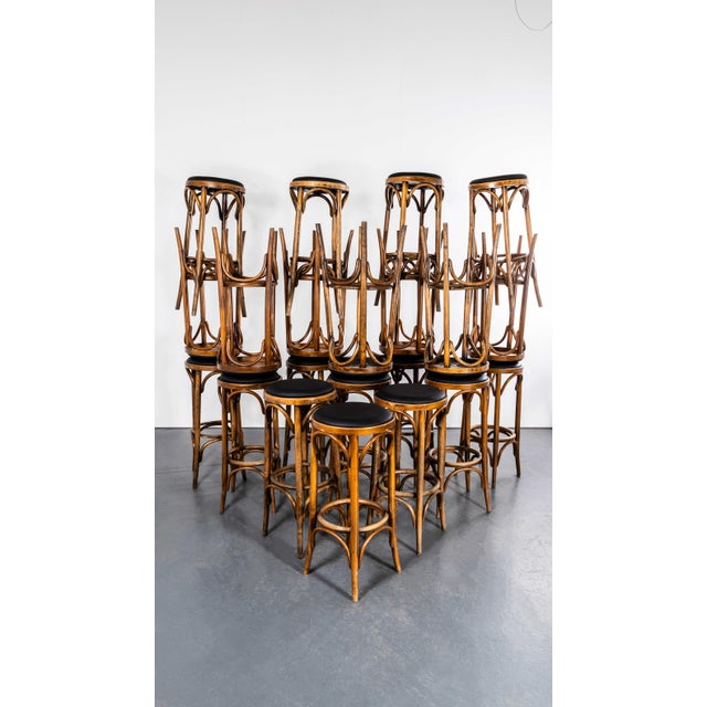 Wood Vintage Oak and Bentwood Bar Stool, 1960s, Set of 4 For Sale - Image 7 of 11