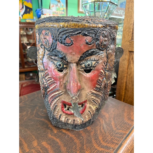 1920s Antique Mexican Guerrro Folk Art Mask Helmet Style For Sale - Image 5 of 6