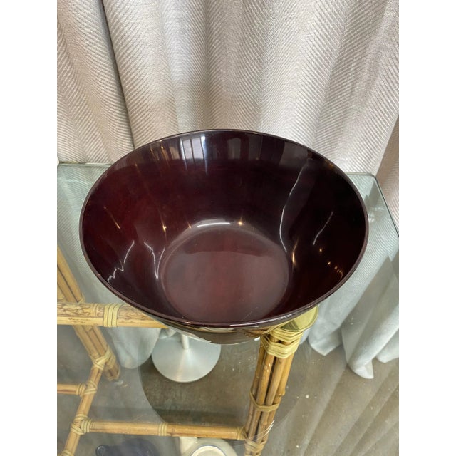 Vintage tortoise style dark brown-burgundy Bakelite 1980s decorative with silver base.