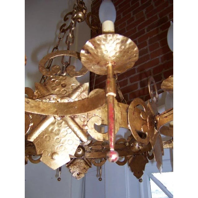 Gothic Hollywood Regency 12 Light Iron Gold Leaf Chandelier For Sale - Image 3 of 5
