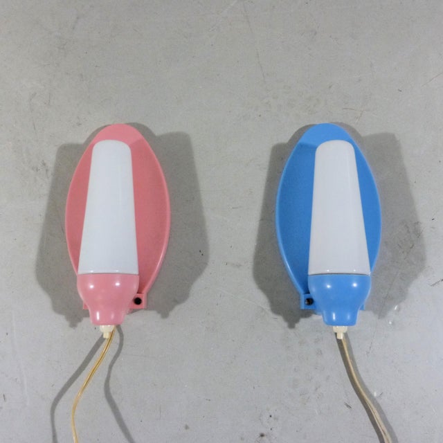 Pink & Blue Wall Lamps, 1950s, Set of 2 For Sale - Image 17 of 18