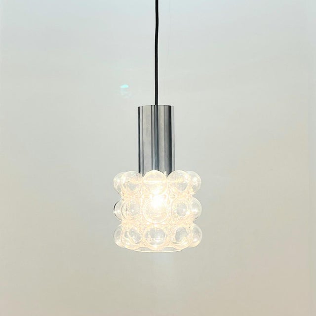 1970s Mid-Century Bubble Glass and Chrome Pendant attributed to Helena Tynell for Limburg, Germany, 1960s For Sale - Image 5 of 9
