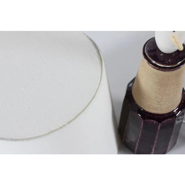 Mid-Century Modern Table Lamp with Dark Purple Glaze by Herman A. Kähler, Denmark, 1960s For Sale - Image 3 of 9