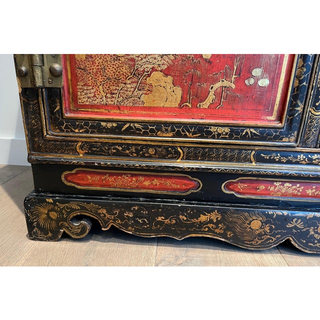 1940s Lacquered Wood Cabinet with Chinese Seenes For Sale - Image 11 of 12