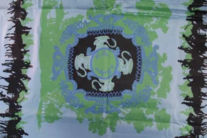 Vintage Green & Blue Longchamp/ Bagatelle Equestrian Print 'Glazed' Fabric