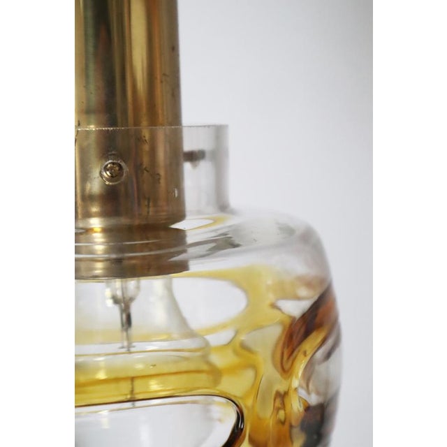 Mid-Century Murano Glass Pendant Lamp with Golden Yellow Waves and Brass, 1970s For Sale - Image 11 of 18