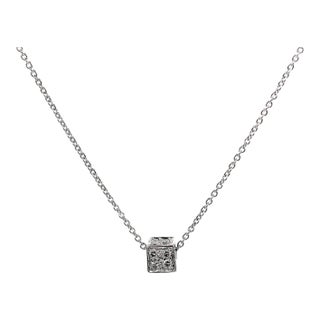 18k(750) White Gold Natural Diamond Square Box Shape Pendant Necklace With Chain For Sale