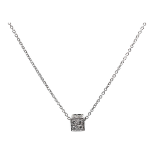 18k(750) White Gold Natural Diamond Square Box Shape Pendant Necklace With Chain