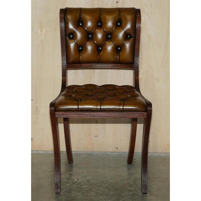 Vintage Chesterfield Brown Leather Dining Chairs, Set of 8 For Sale - Image 4 of 18
