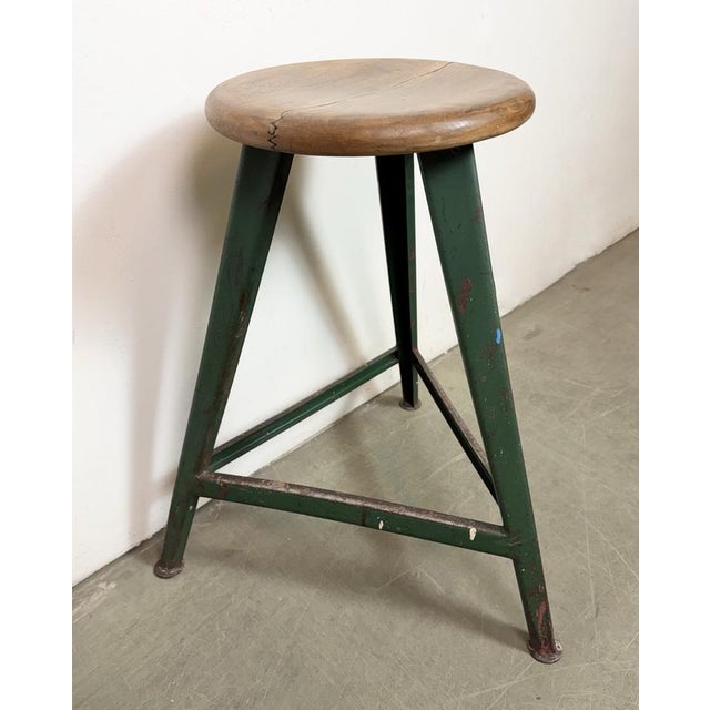 Brown Industrial Green Workshop Stool, 1960s For Sale - Image 8 of 17