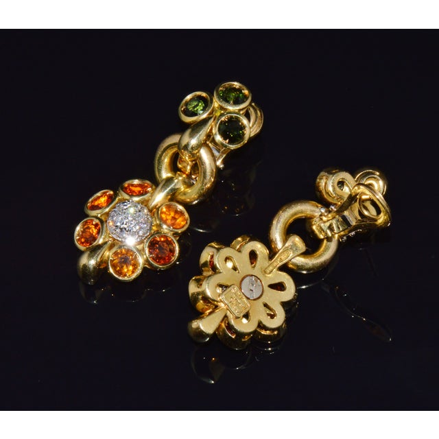 Authentic Vintage Piero Milano 5.40Cts Natural Spessartite Garnet Green Tourmaline Diamond Solid 18k Gold Earrings, Pair For Sale - Image 11 of 16
