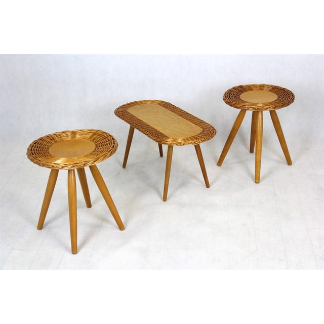 Mid-Century Rattan Stools attributed to Jan Kalous for Úluv, Czechoslovakia, 1960s, Set of 3 For Sale - Image 16 of 16