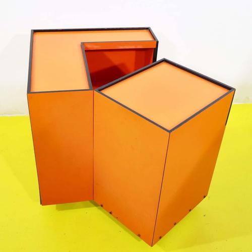 Orange Orange Laminated Sewing Machine Cube on Wheels For Sale - Image 8 of 11