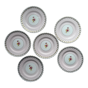 Vintage Foley Bone China Dessert Plates | England c.1950 | Set of 6 Pink and Gold Floral Plates
