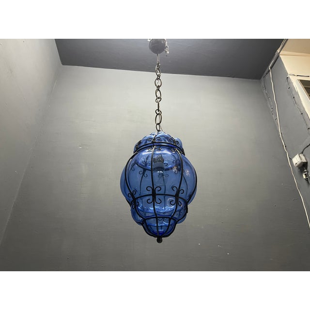 Wrought Iron and Murano Glass Pendant Light, 1980s For Sale - Image 9 of 16