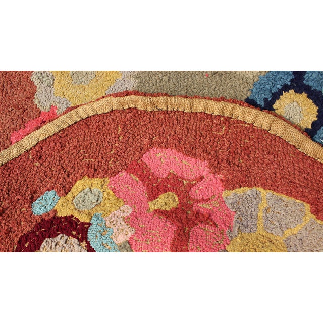 Burnt Umber Vintage Oval American Hooked Rug With Large Flower Design For Sale - Image 8 of 8