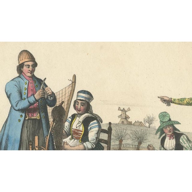 Frisian Fisherman & Winter Costume Scene Dutch Costume Lithograph, c.1840 For Sale - Image 4 of 9