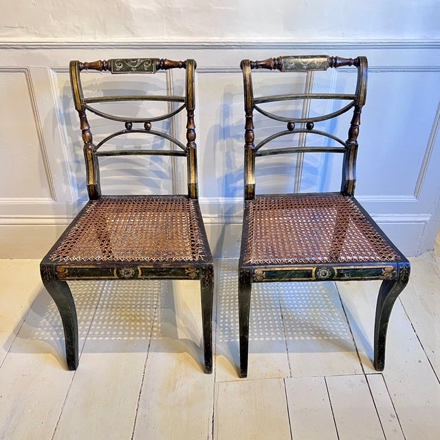 Regency Painted Cane-Seat Side Chairs, Set of 2 For Sale - Image 6 of 11