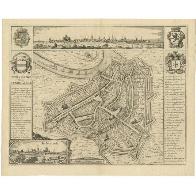 Early 18th Century Antique Map with Views of Dendermonde, Belgium, 1735 For Sale - Image 5 of 5
