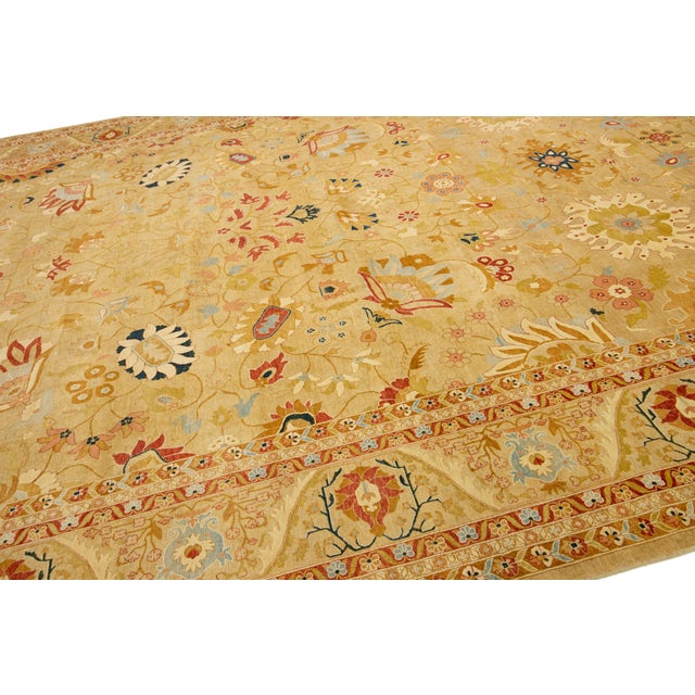 2010s Oversized Contemporary Tan Floral Oushak Style Wool Rug For Sale - Image 5 of 9