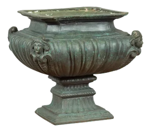 Contemporary Cast Bronze Planter with Figures, Gadroon Motifs and Verde Patina