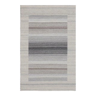 6x9 Gray Handwoven Wool Viscose Subtle Banding Geometric Modern Carpet Rug For Sale