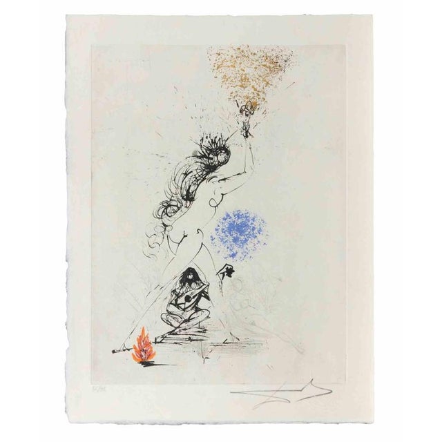 The Girl with the Torch Etching, Surrealist, Signed, 1968, Edition 56/95, 1960s, Etching For Sale - Image 3 of 3