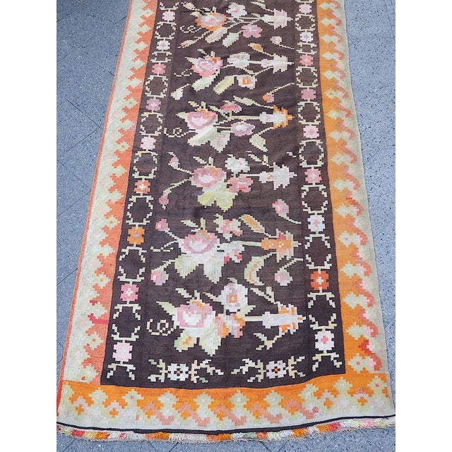 Brown Long Antique Bessarabian Kilim Rug For Sale - Image 8 of 12
