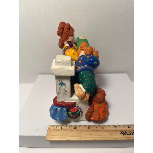 Red Vintage Ussr Dymkovo Colorful Folk Art Pottery Clay Figurine Signed "Rogova" For Sale - Image 8 of 9