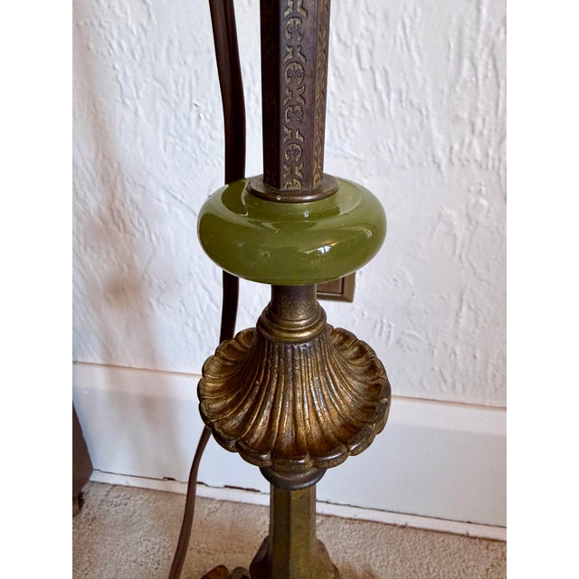 Early 20th Century Antique Rembrandt Art Deco Gold Floor Standing Bridge Arm Lamp 63" Green Spacers For Sale - Image 5 of 11