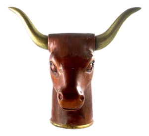 Mid Century Italian Carved Brass and Wood Bull's Head by Sarried Ltd