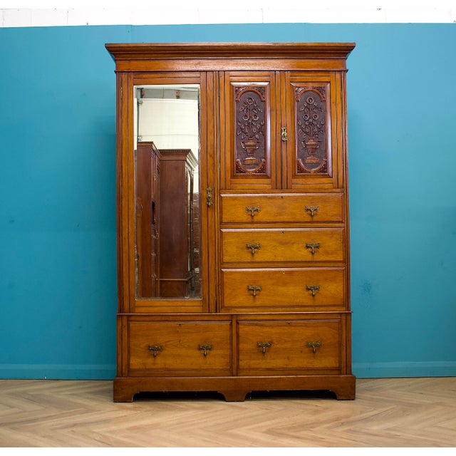 Antique Edwardian Walnut Compact Combination Wardrobe, 1900s For Sale - Image 9 of 9