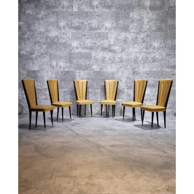 Mid-Century Dining Chairs in Gold Vinyl & Macassar by N.F.Ameublement, 1950s, Set of 6 For Sale - Image 12 of 12