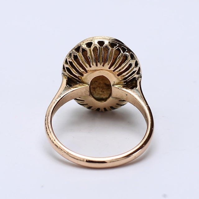 Modern Late 20th Century 14k Yellow Gold Bezel-Set Oval Opal Cabochon Ring - Size 6 For Sale - Image 3 of 6