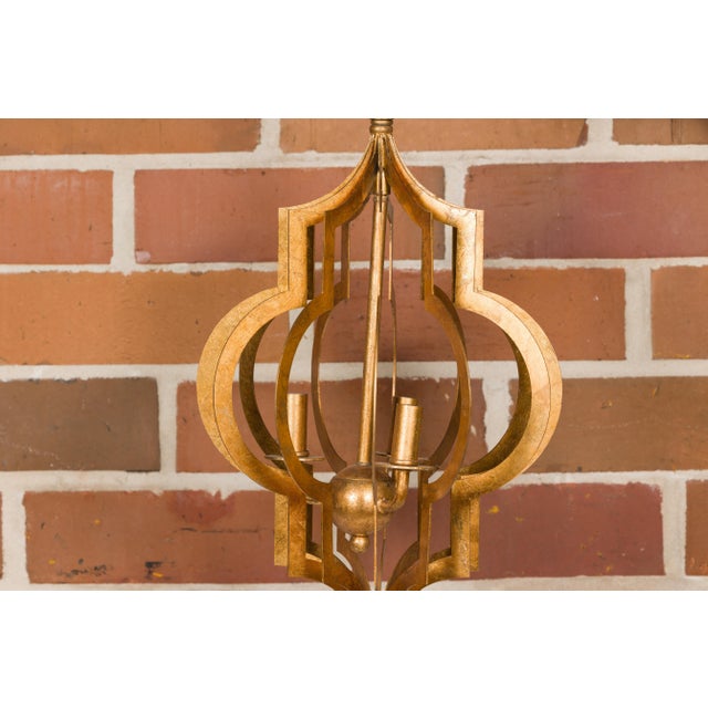Mid-Century Modern Mid 20th Century Mid Century Modern French Gilt Metal Three-Light Lantern with Scrolling Effects, Wired For Sale - Image 3 of 12
