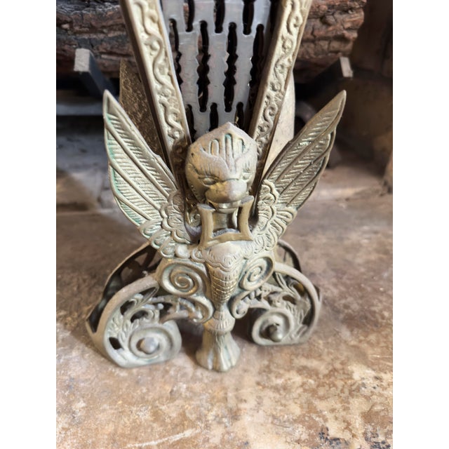 Antique Brass Peacock Folding Fan Fireplace Screen For Sale - Image 9 of 10