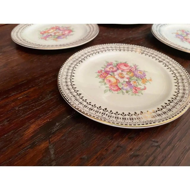 Ceramic Mid 20th Century 22k Dessert Plates by Edwin M Knowles China Co- Set of 4 For Sale - Image 7 of 8