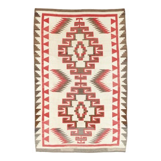 Authentic 1920 Navajo Rug Handwoven Wool Geometric Medallion Design, Red & Ivory For Sale