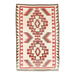 Authentic 1920 Navajo Rug Handwoven Wool Geometric Medallion Design, Red & Ivory