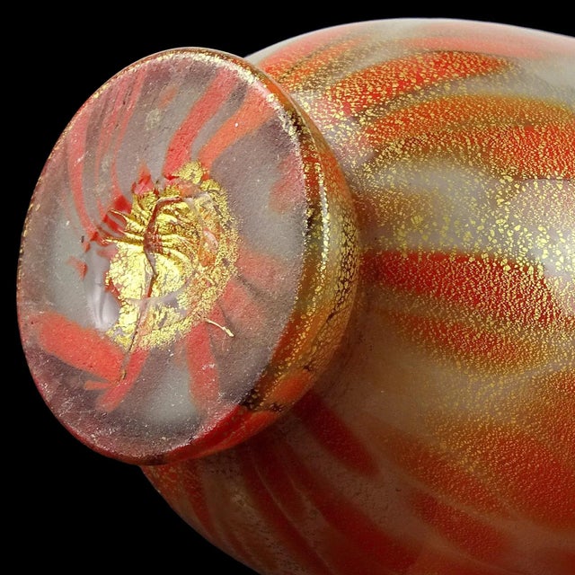 Vintage Murano Fornasa De Opal Gold Flecks White Orange Spots Italian Art Glass Pitcher Vase For Sale In Orlando - Image 6 of 7