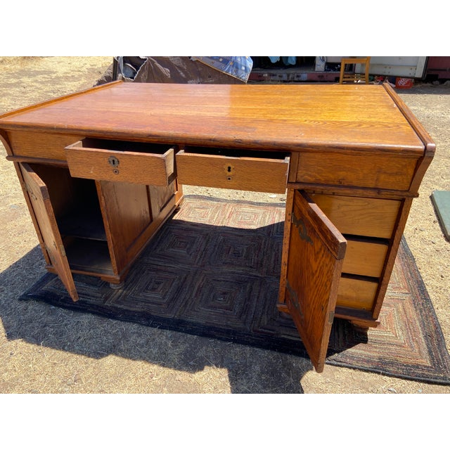 1910s Antique Partners Desk Needs Restoration For Sale - Image 4 of 12