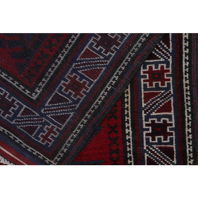 Textile Rug & Kilim’s Baluch Tribal Rug in Red With Burgundy and Blue Geometric Patterns For Sale - Image 7 of 7