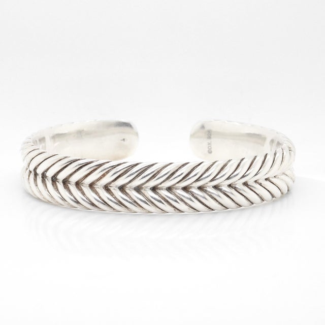 David Yurman Sterling Silver 13mm Chevron Cable Cuff Bracelet For Sale In Philadelphia - Image 6 of 13