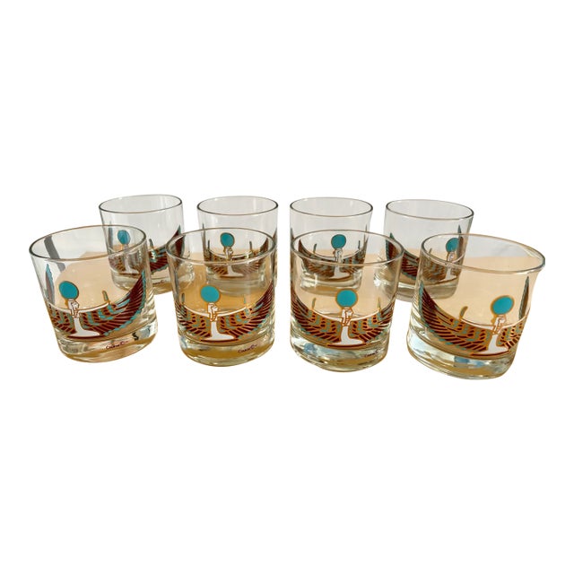 Egyptian Motif Rocks Glasses - Set of 8 For Sale